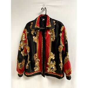 Vintage PETER NYGARD Baroque Satin Shirt Jacket Black Red Gold Women's 6 RARE